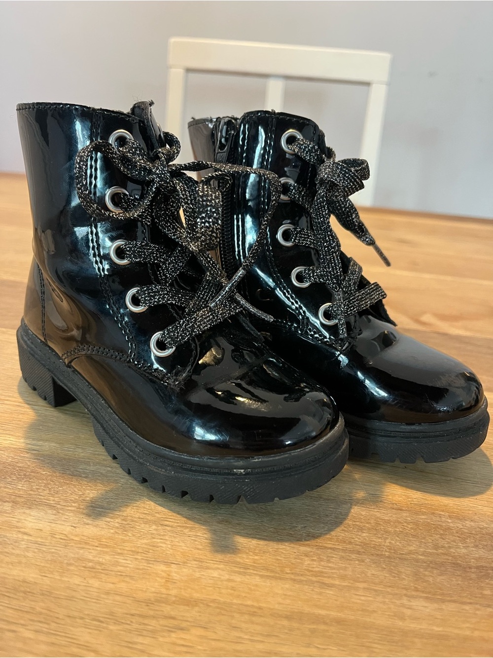 jumping beans Shiny Black Patent Lace-Up Combat Boots